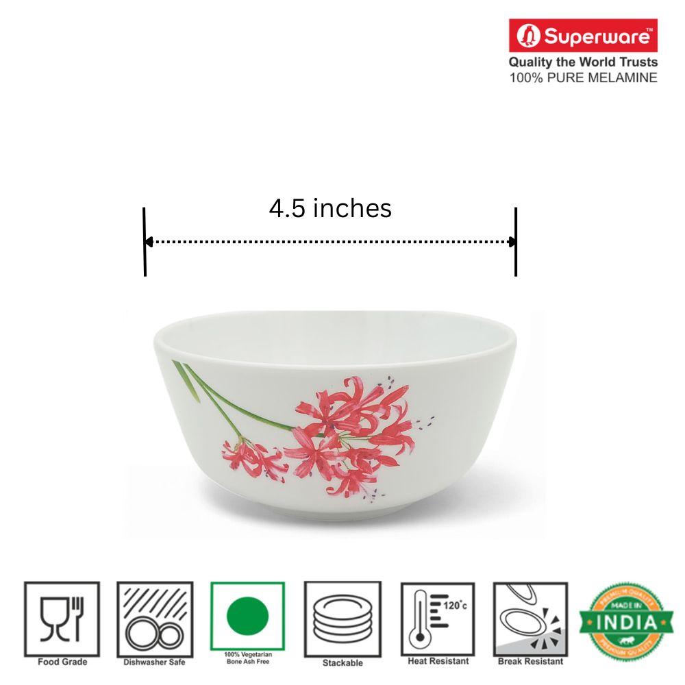 SUPERWARE | Pure Melamine | Soup Bowl Set - Orchid Blossom (4.5") | 6 Nos.| Stain Free, Glazed Finish