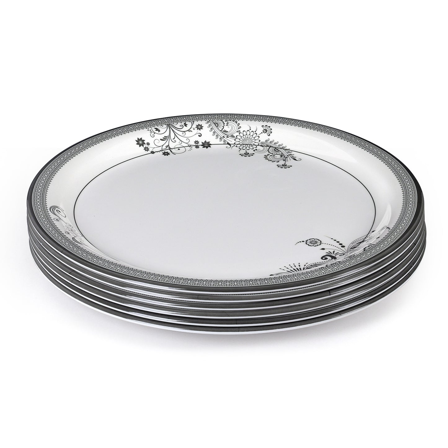 SUPERWARE | Pure Melamine | Dinner Plate Set – SILVER LACE (11.0") | 6 Nos. | Stain Free, Glazed Finish