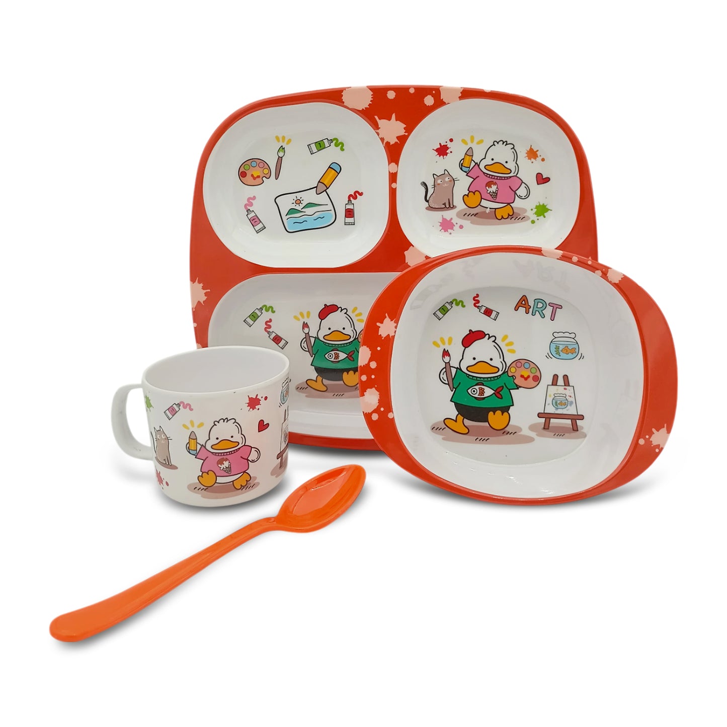 SUPERWARE | Pure Melamine | Kid Set - Duck | 4 Pcs. | Stain Free, Glazed Finish