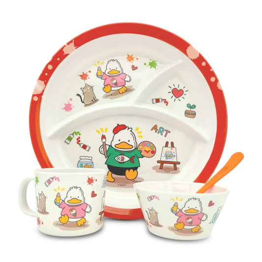 SUPERWARE | Pure Melamine | Kid Set - Duck | 4 Pcs. | Stain Free, Glazed Finish