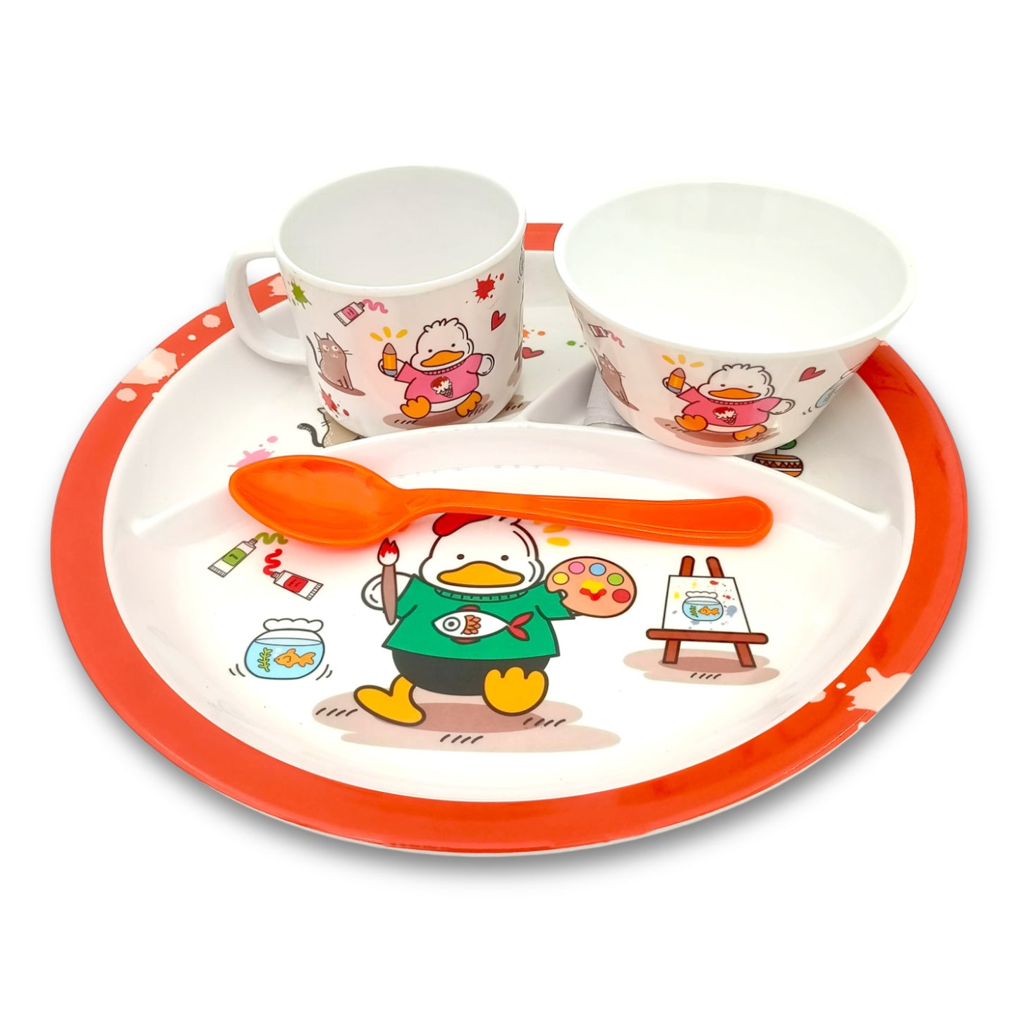 SUPERWARE | Pure Melamine | Kid Set - Duck | 4 Pcs. | Stain Free, Glazed Finish