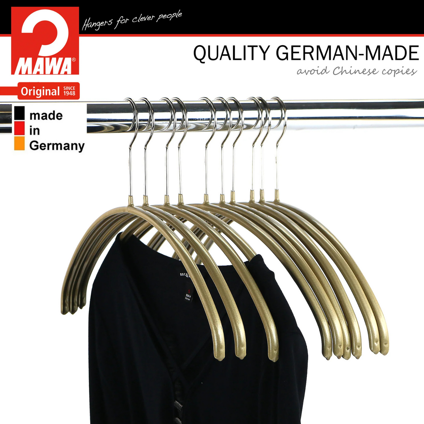 MAWA | Made in Germany | Metal Hanger Set | Top Hanger | Economic 40/P | Non-Slip Coating | 360° Rotatable Swivel Hook | Space Saver | 10 Pieces