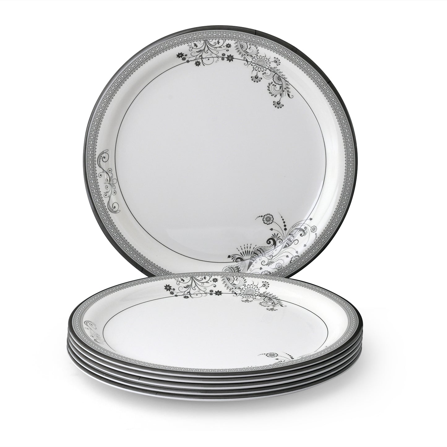 SUPERWARE | Pure Melamine | Dinner Plate Set – SILVER LACE (11.0") | 6 Nos. | Stain Free, Glazed Finish