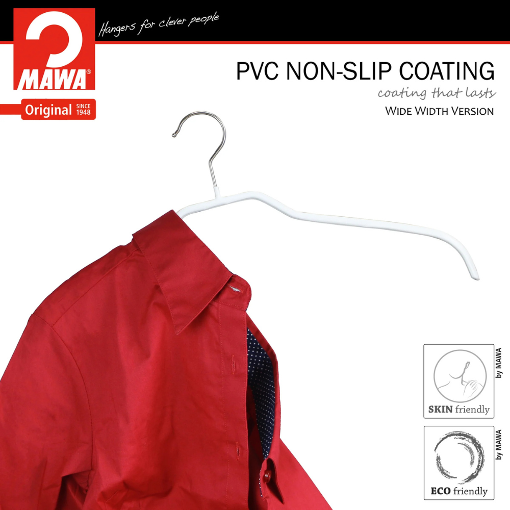 MAWA | Made in Germany | Metal Hanger Set | Silhouette 41/F | Shirt Hanger | Collar Shape | Non-Slip Coating | 360° Rotatable Swivel Hook | Space Saver | 10 Pieces