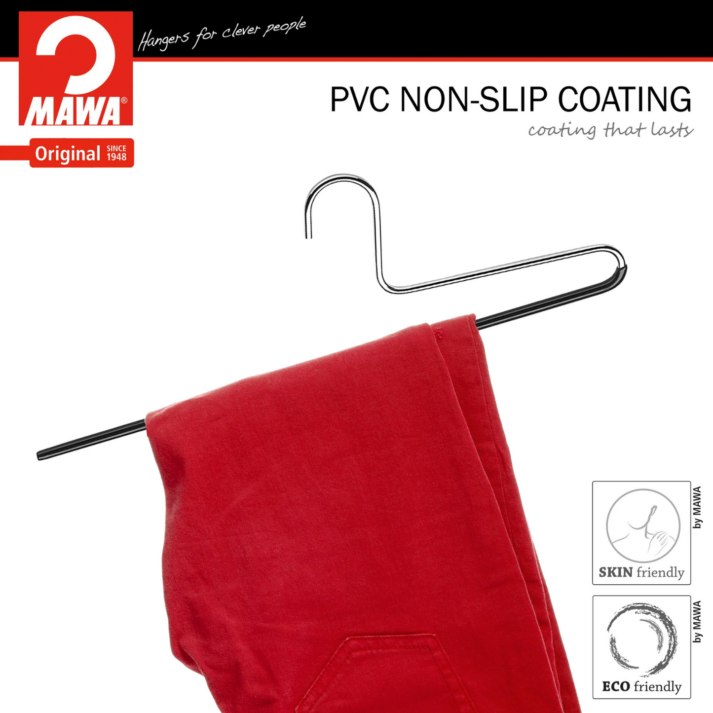MAWA | Made in Germany | Metal Hanger Set | Trouser Hanger | KHC 35 | Anti-Slip Bar | Space Saver | 10 Pieces