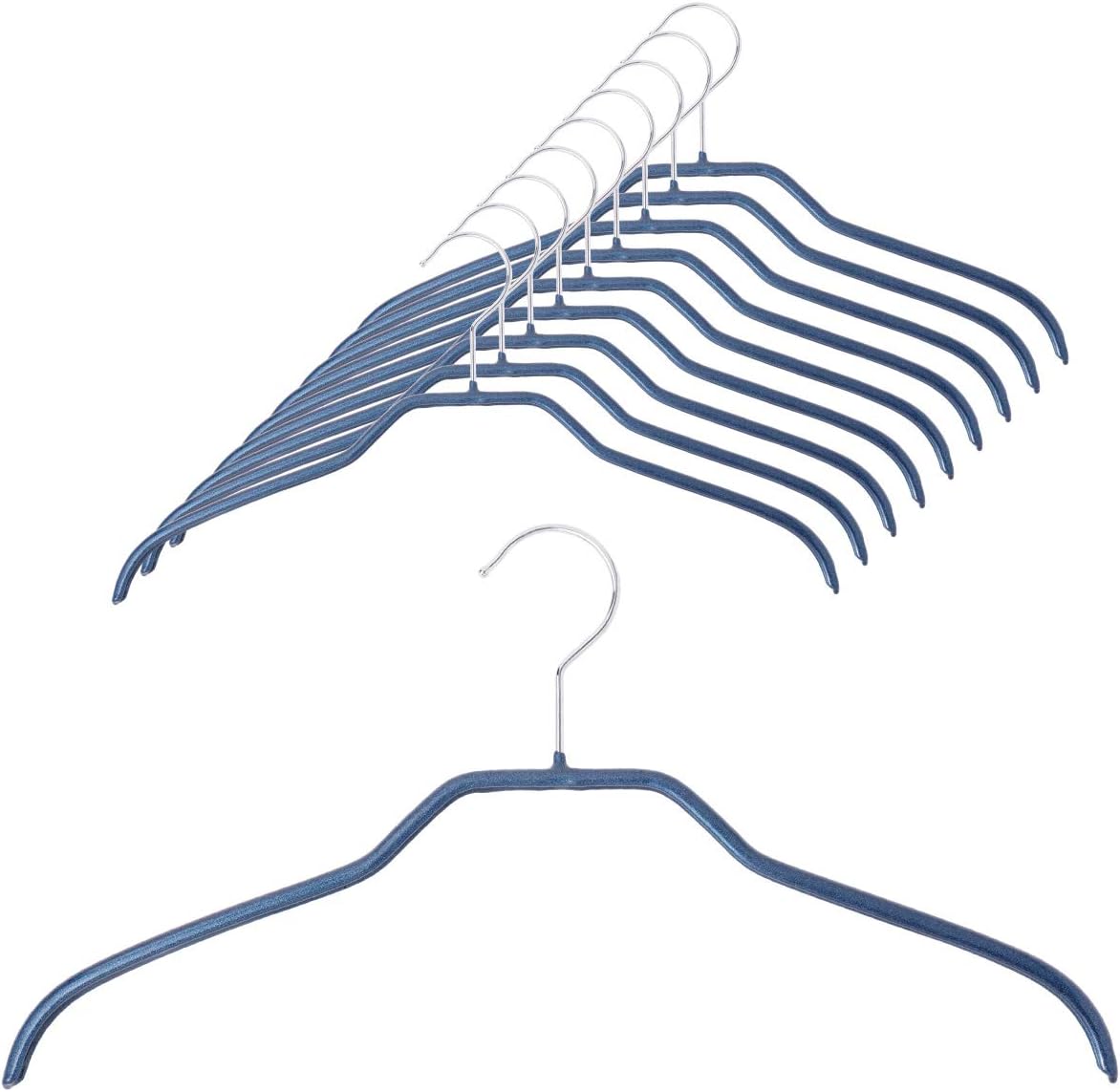 MAWA | Made in Germany | Metal Hanger Set | Silhouette 41/F | Shirt Hanger | Collar Shape | Non-Slip Coating | 360° Rotatable Swivel Hook | Space Saver | 10 Pieces