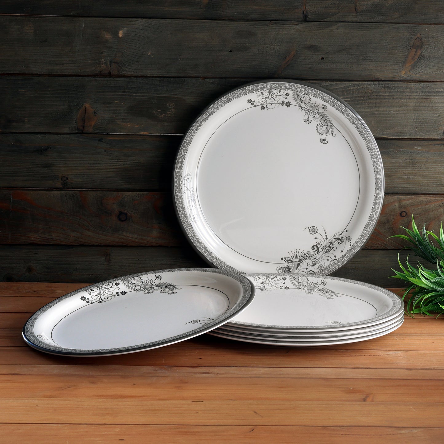 SUPERWARE | Pure Melamine | Dinner Plate Set – SILVER LACE (11.0") | 6 Nos. | Stain Free, Glazed Finish