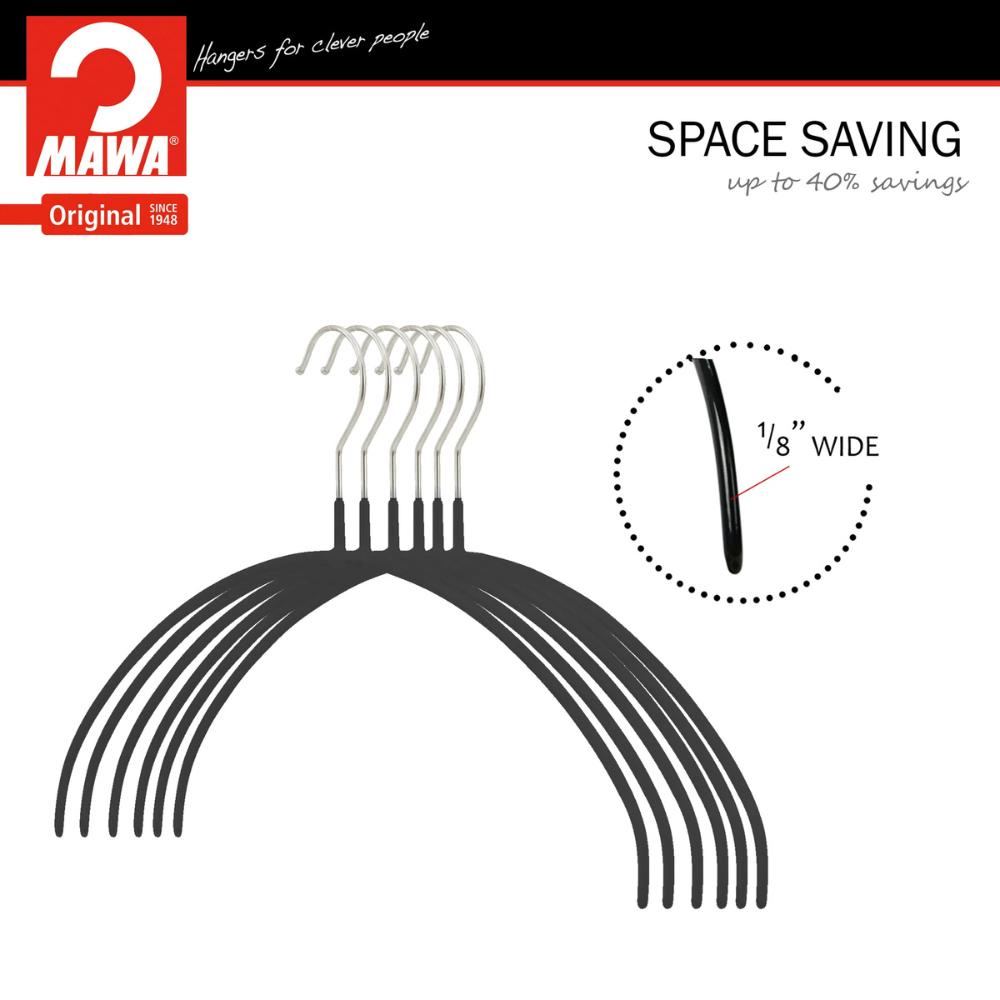 MAWA | Made in Germany | Metal Hanger Set | Top Hanger | Economic light 40/PT | Non-Slip Coating | 360° Rotatable Swivel Hook | Space Saver | 10 Pieces
