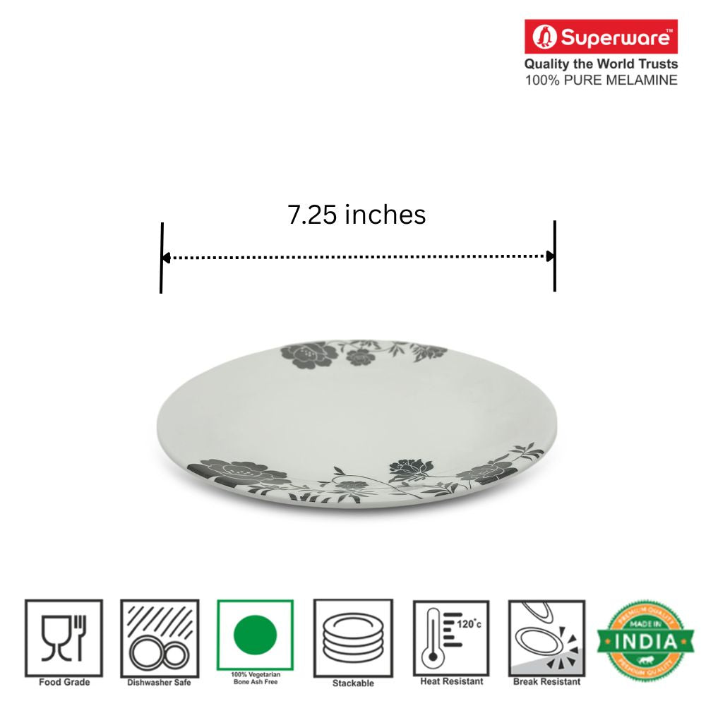 SUPERWARE | Pure Melamine | Small Plate Set - Dark Rose (7.25") | 6 Nos. | Stain Free, Glazed Finish