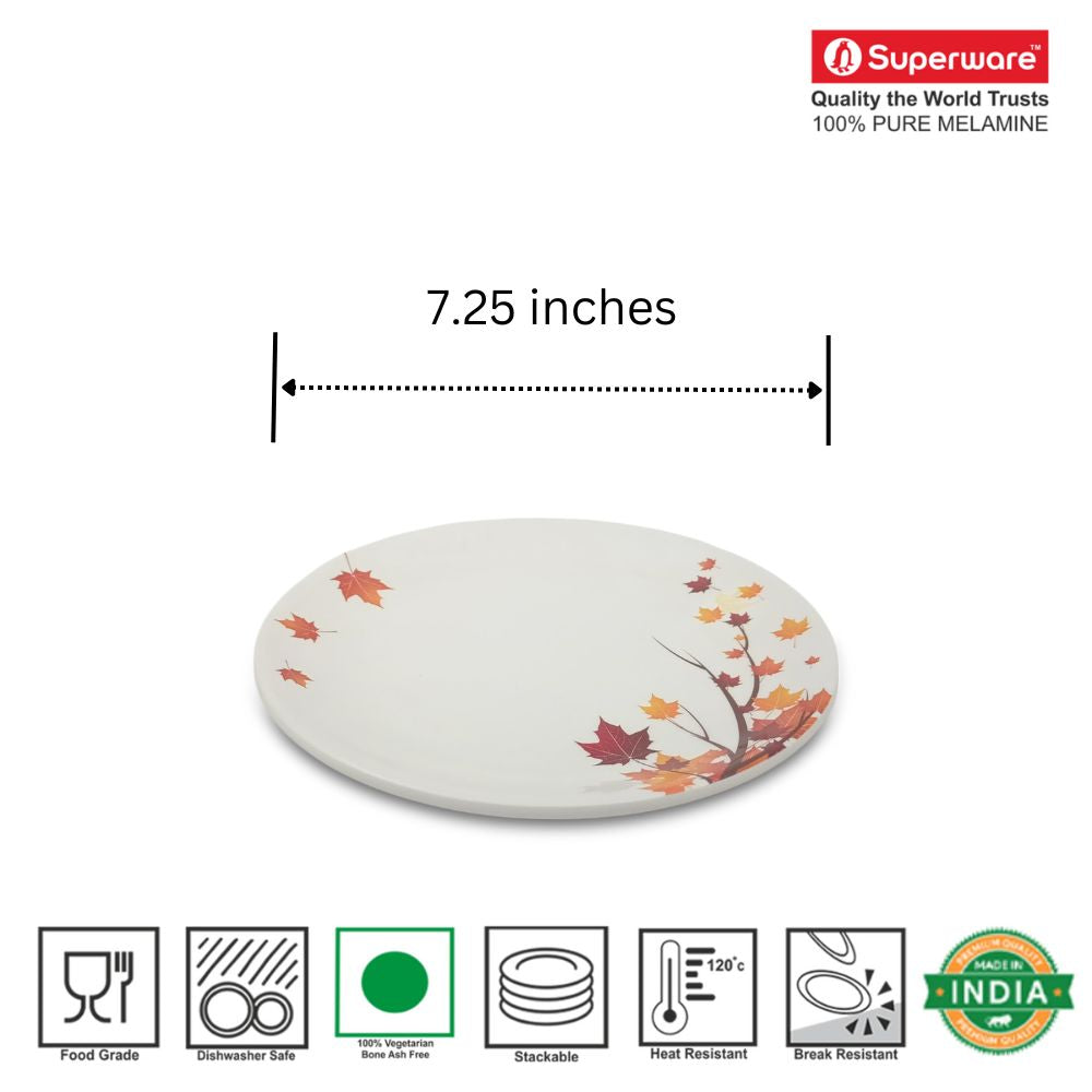 SUPERWARE | Pure Melamine | Small Plate Set - Maple (7.25") | 6 Nos. | Stain Free, Glazed Finish