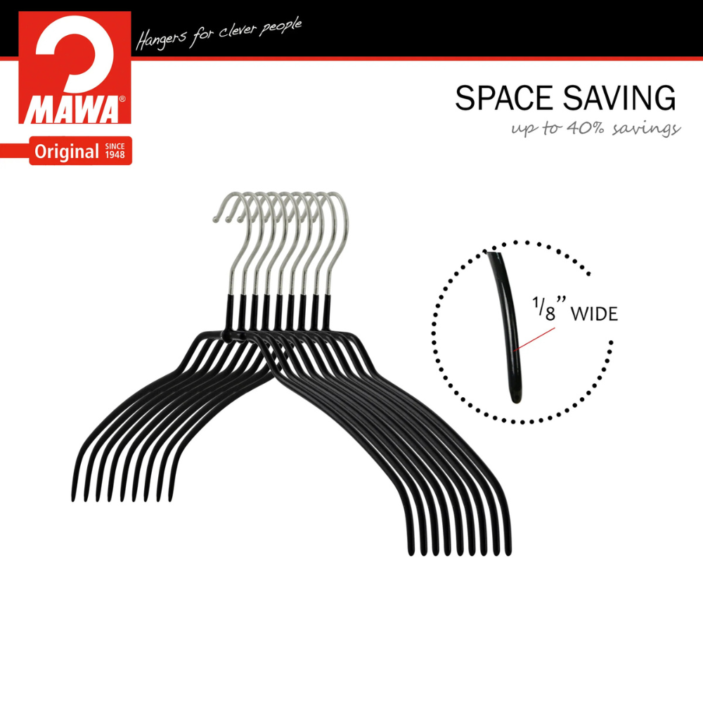MAWA | Made in Germany | Metal Hanger Set | Shirt Hanger | Silhouette 42/FT | Collar Shape | Non-Slip Coating | 360° Rotatable Swivel Hook | Space Saver | 20 Pieces