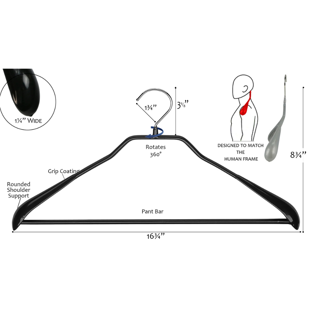 MAWA | Made in Germany | Metal Hanger Set | Coat Hanger | Bodyform 42/LS | Non-Slip Coating | 360° Rotatable Swivel Hook | Widened Shoulder Support | 5 Pieces