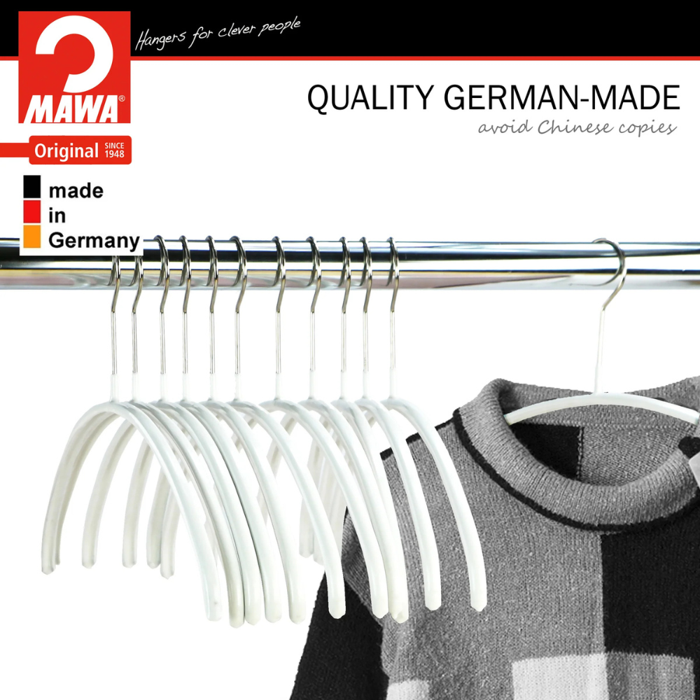 MAWA | Made in Germany | Metal Hanger Set | Top Hanger | Economic 40/P | Non-Slip Coating | 360° Rotatable Swivel Hook | Space Saver | 10 Pieces