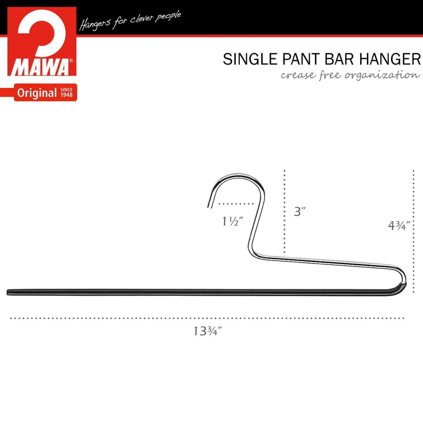 MAWA | Made in Germany | Metal Hanger Set | Trouser Hanger | KHC 35 | Anti-Slip Bar | Space Saver | 10 Pieces