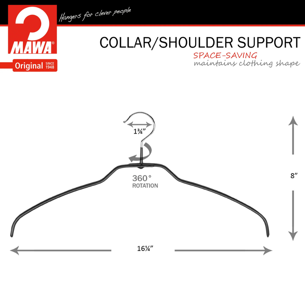 MAWA | Made in Germany | Metal Hanger Set | Shirt Hanger | Silhouette 42/FT | Collar Shape | Non-Slip Coating | 360° Rotatable Swivel Hook | Space Saver | 20 Pieces