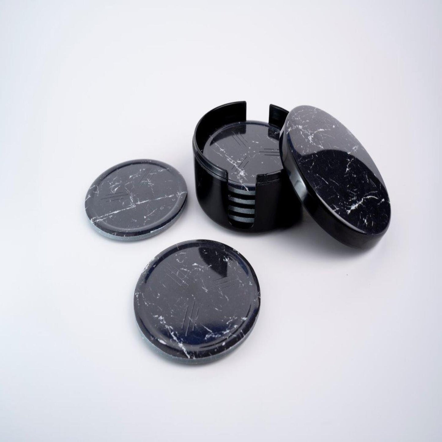 SUPERWARE | Pure Melamine | Coasters - Black Marble | Set Of 8 Pcs | Stain Free, Glazed Finish