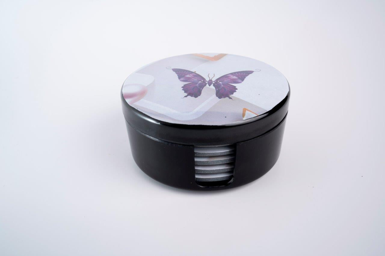 SUPERWARE | Pure Melamine | Coasters - C-Butterfly | Set Of 8 Pcs | Stain Free, Glazed Finish