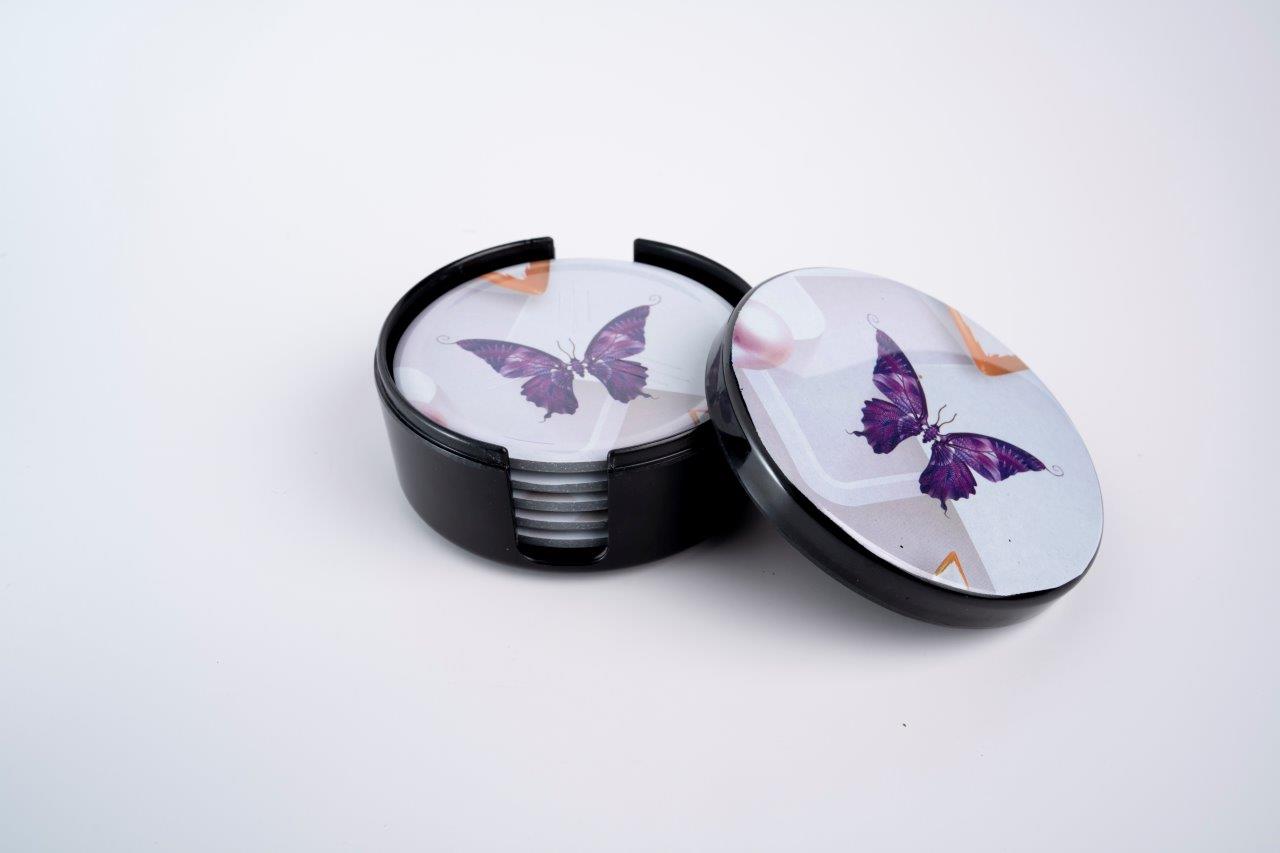 SUPERWARE | Pure Melamine | Coasters - C-Butterfly | Set Of 8 Pcs | Stain Free, Glazed Finish