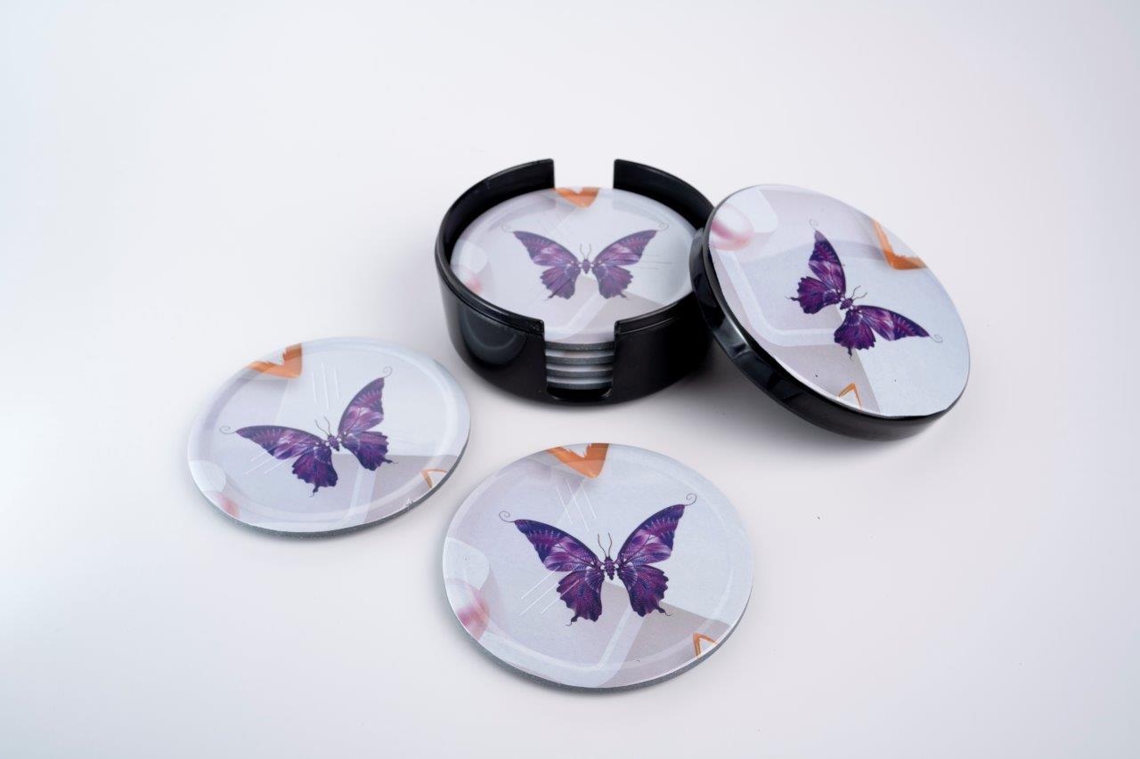 SUPERWARE | Pure Melamine | Coasters - C-Butterfly | Set Of 8 Pcs | Stain Free, Glazed Finish