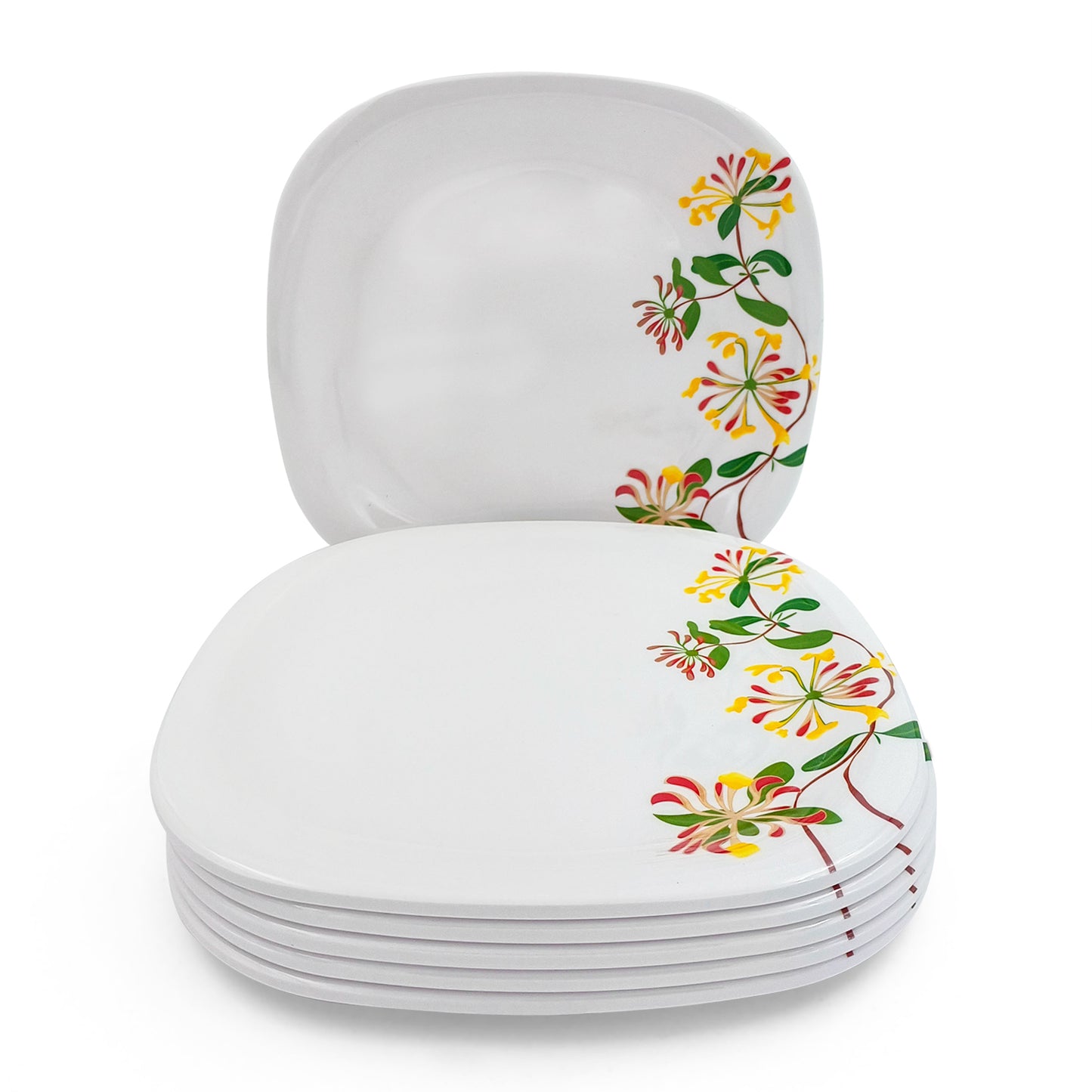 SUPERWARE | Pure Melamine | Buffet Plate Set 12.5" - Botanic Flower (12.5”) | 6 Nos. | Stain Free, Glazed Finish