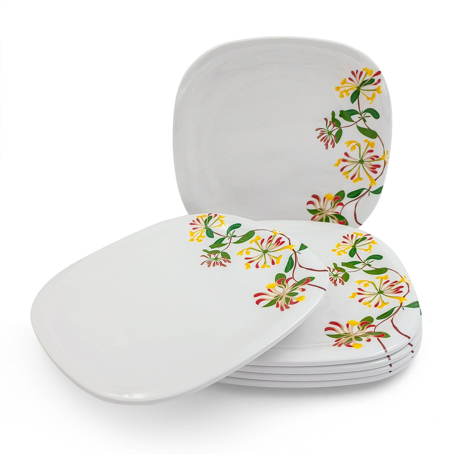 SUPERWARE | Pure Melamine | Buffet Plate Set 12.5" - Botanic Flower (12.5”) | 6 Nos. | Stain Free, Glazed Finish