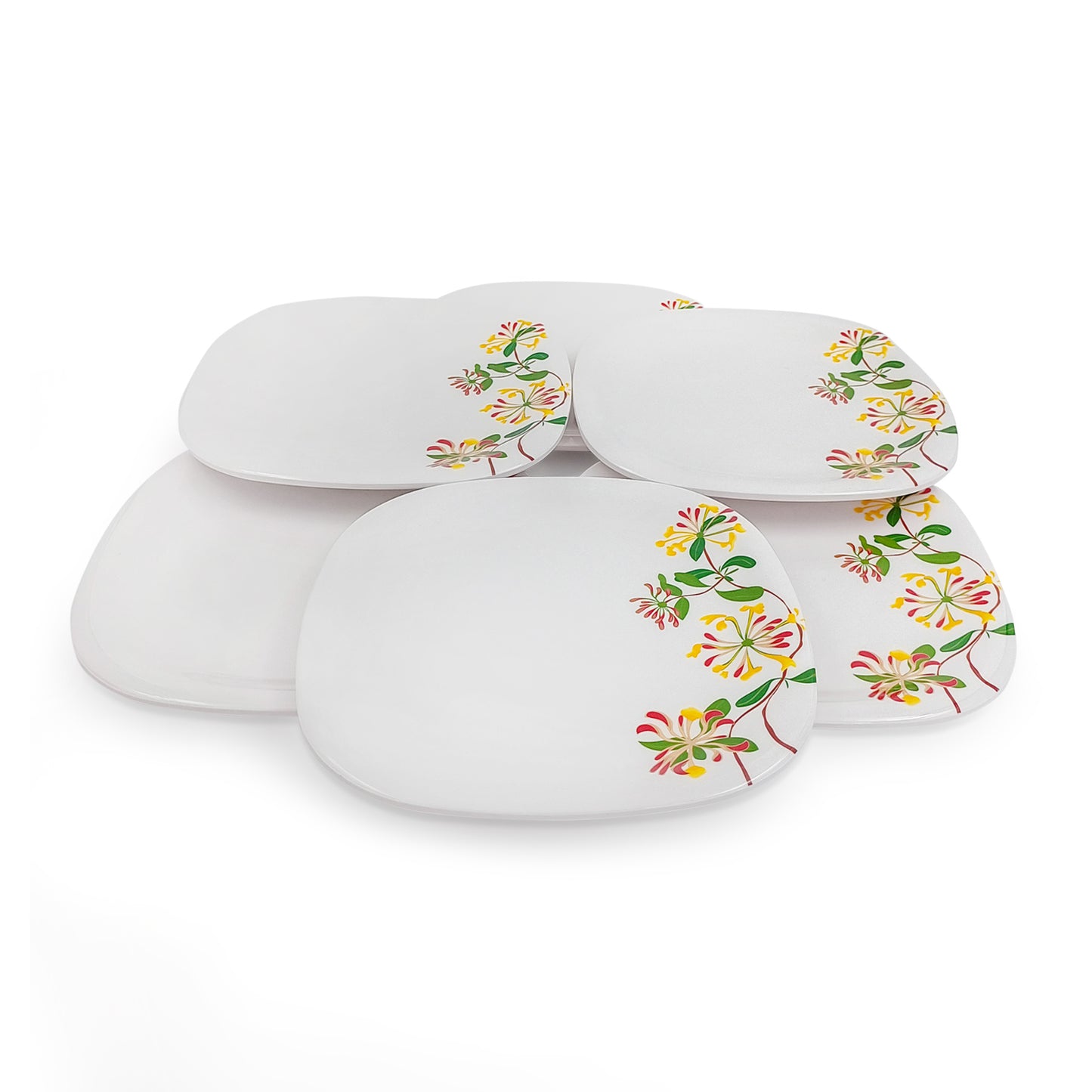 SUPERWARE | Pure Melamine | Buffet Plate Set 12.5" - Botanic Flower (12.5”) | 6 Nos. | Stain Free, Glazed Finish