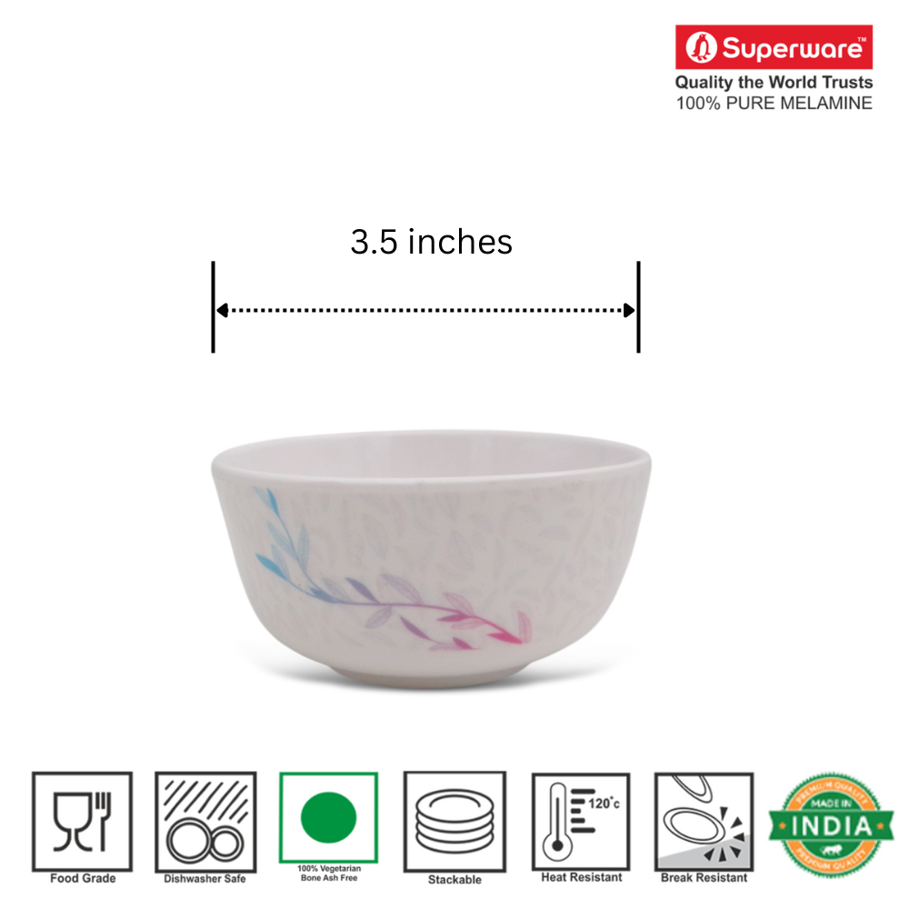 SUPERWARE | Pure Melamine | Katori Set - Ivy Leaf (3.5") | 6 Nos. | Stain Free, Glazed Finish