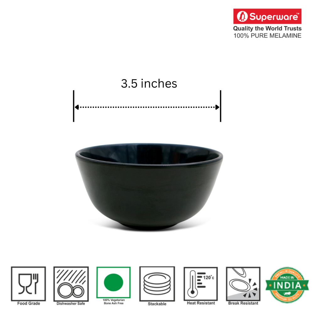 SUPERWARE | Pure Melamine | Katori Set - Sapphire (3.5") | 6 Nos. | Stain Free, Glazed Finish