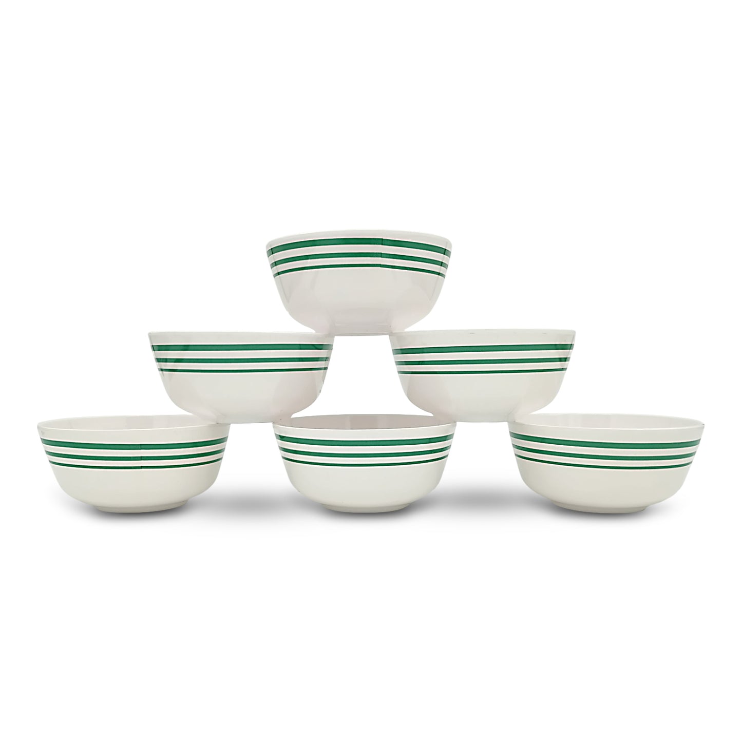 SUPERWARE | Pure Melamine | Katori Set - Green Lines (3.5") | 6 Nos. | Stain Free, Glazed Finish
