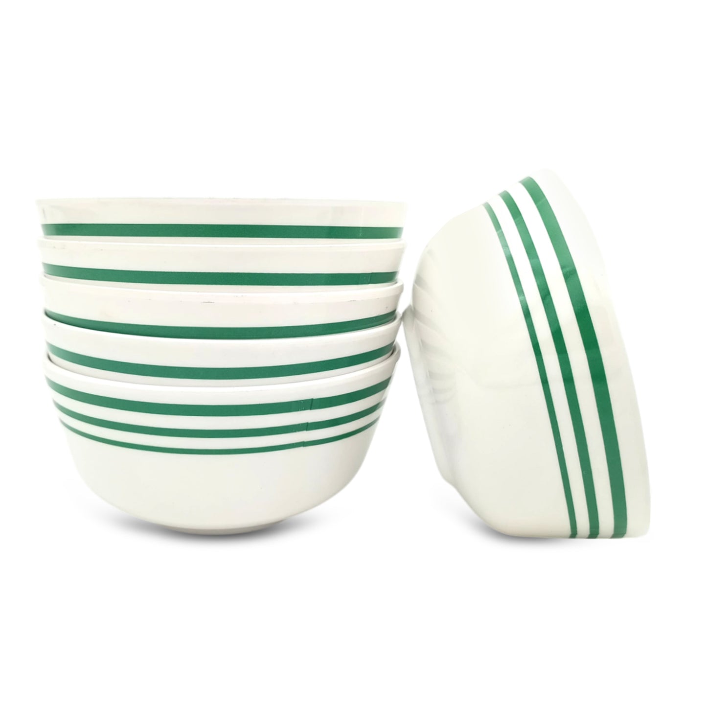 SUPERWARE | Pure Melamine | Katori Set - Green Lines (3.5") | 6 Nos. | Stain Free, Glazed Finish