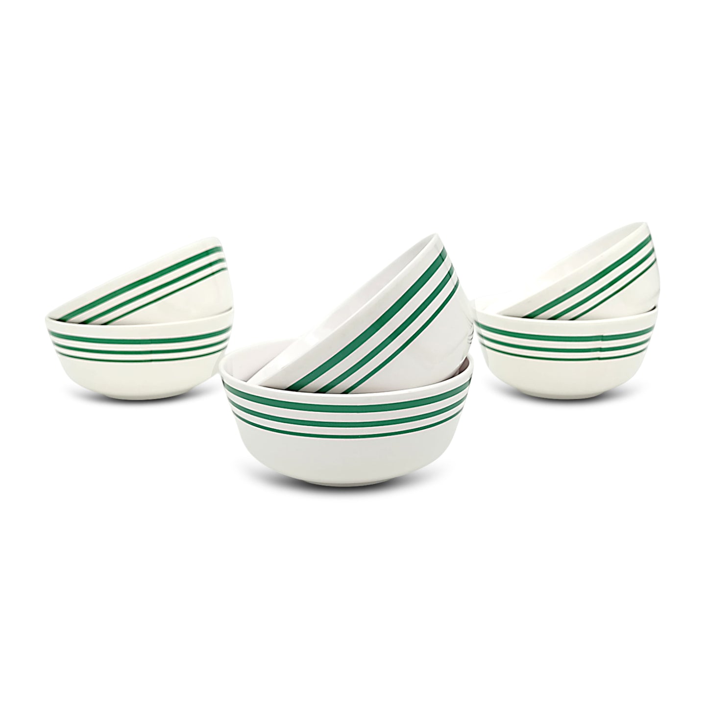 SUPERWARE | Pure Melamine | Katori Set - Green Lines (3.5") | 6 Nos. | Stain Free, Glazed Finish