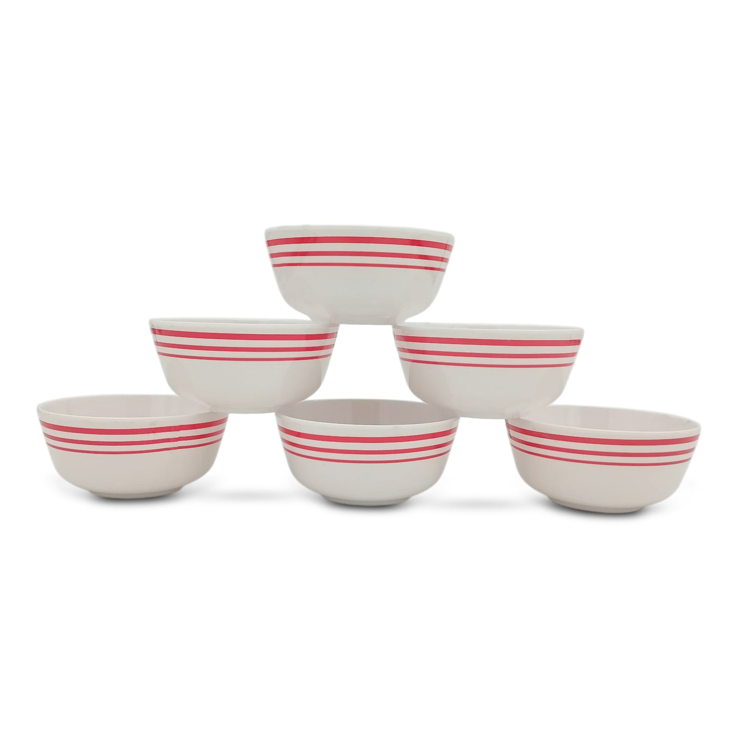 SUPERWARE | Pure Melamine | Katori Set - Red Lines (3.5") | 6 Nos.| Stain Free, Glazed Finish