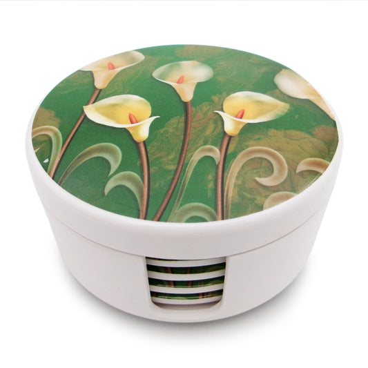 SUPERWARE | Pure Melamine | Coasters- Anthurium on White | Set Of 8 Pcs | Stain Free, Glazed Finish