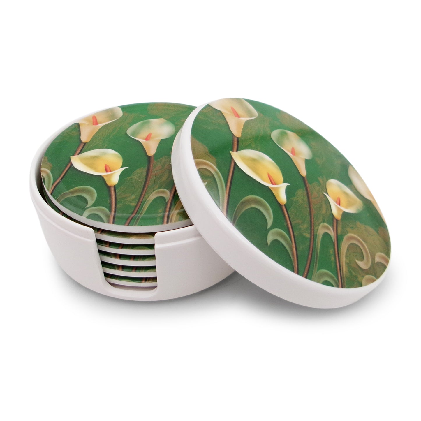 SUPERWARE | Pure Melamine | Coasters- Anthurium on White | Set Of 8 Pcs | Stain Free, Glazed Finish