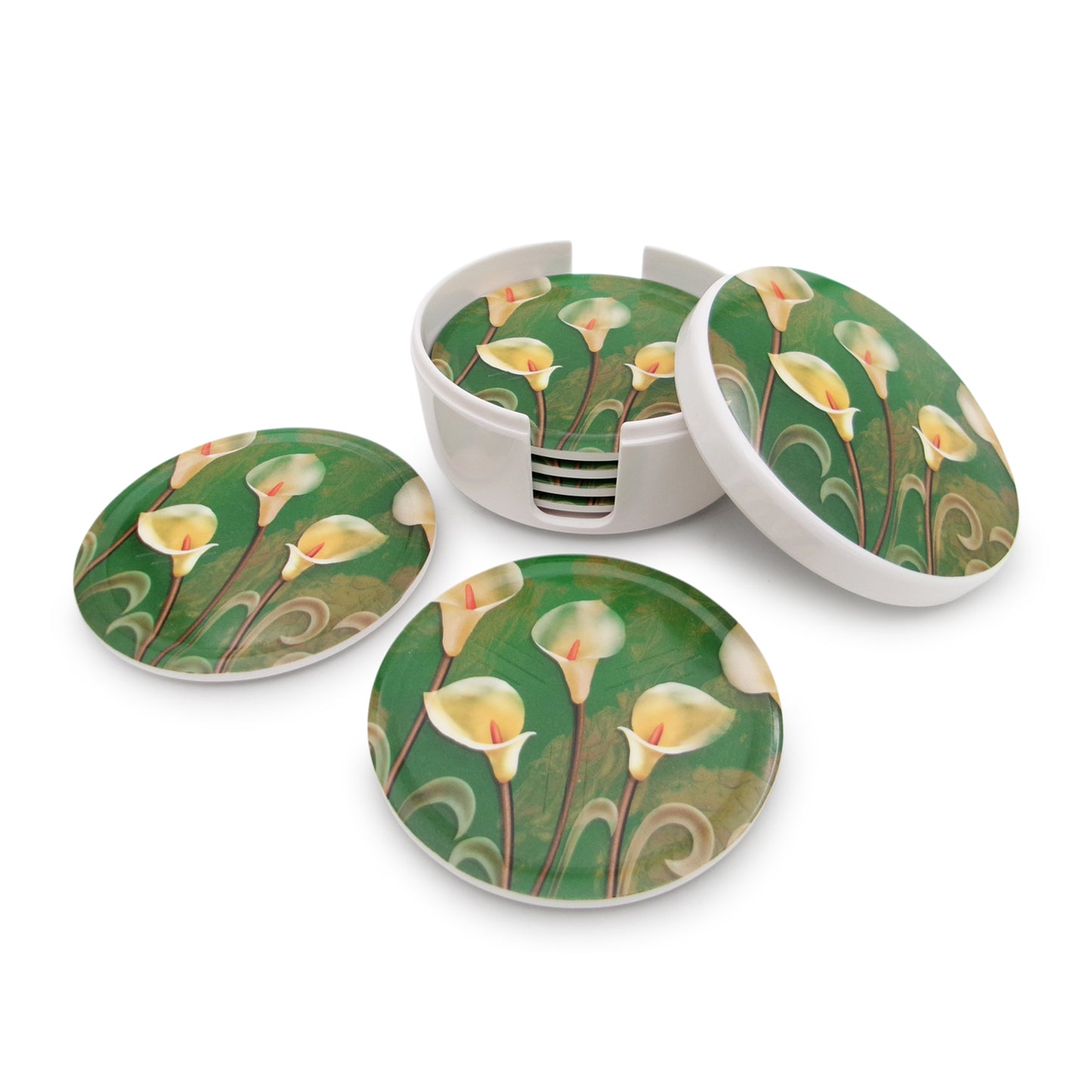 SUPERWARE | Pure Melamine | Coasters- Anthurium on White | Set Of 8 Pcs | Stain Free, Glazed Finish