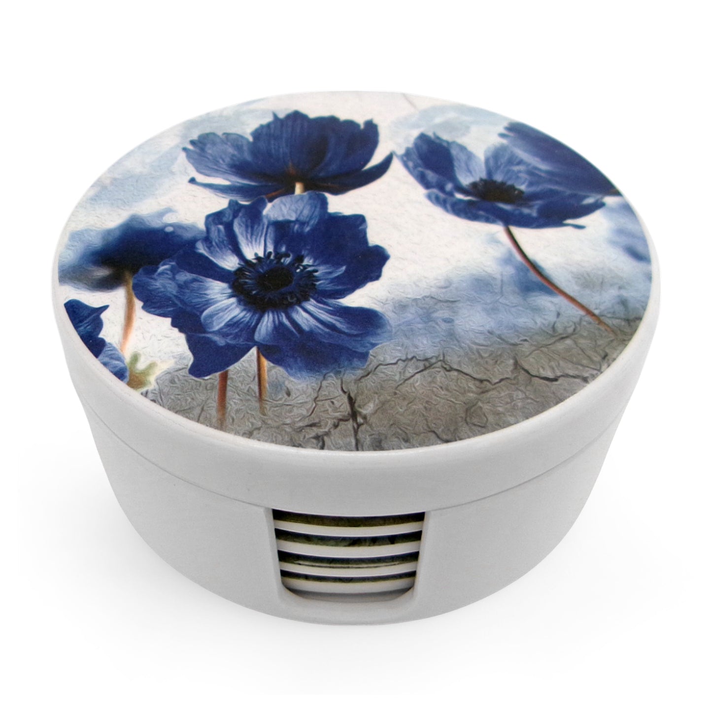 SUPERWARE | Pure Melamine | Coasters- Blue Poppy On White | Set Of 8 Pcs | Stain Free, Glazed Finish