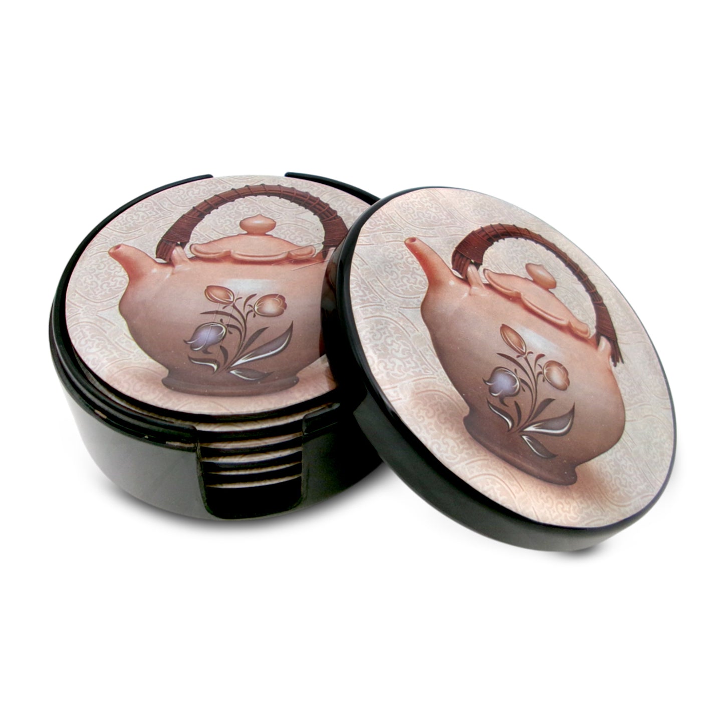 SUPERWARE | Pure Melamine | Coasters- Cha On Black | Set Of 8 Pcs | Stain Free, Glazed Finish