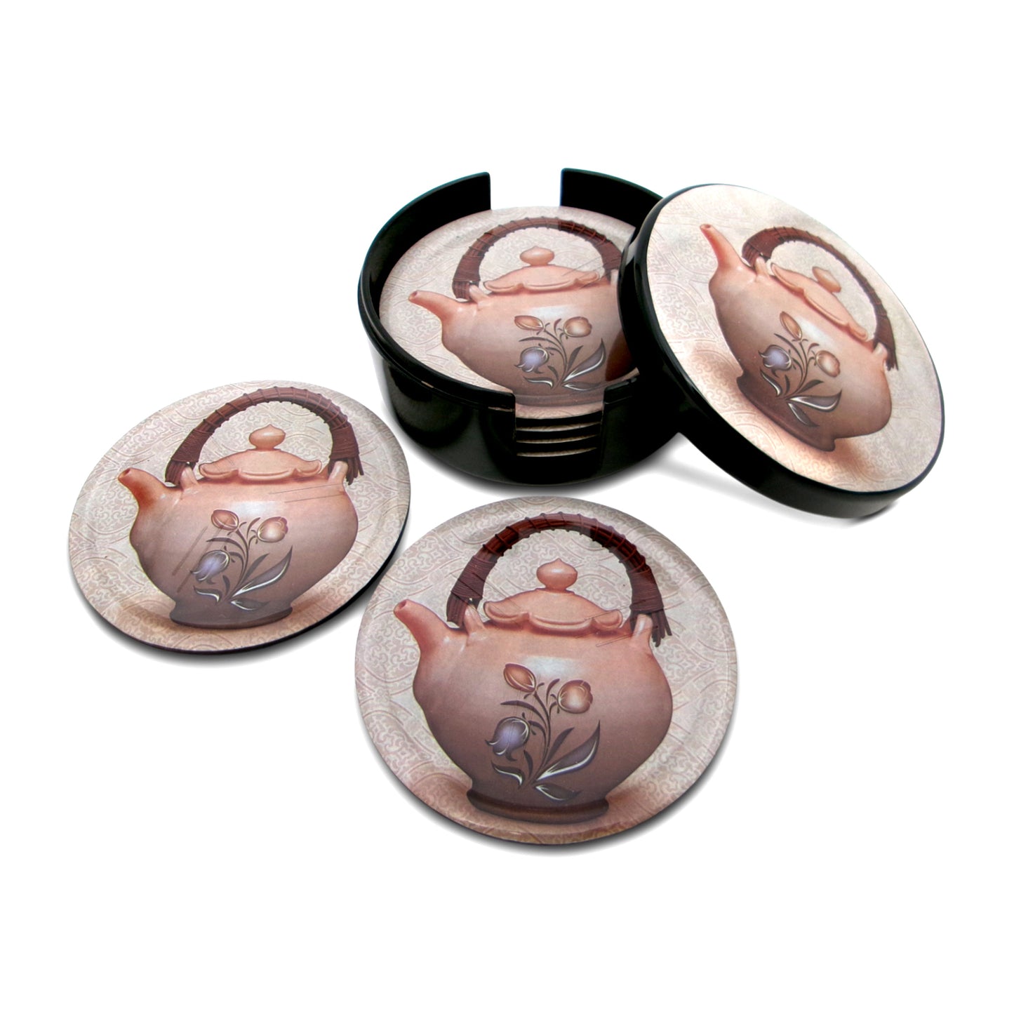 SUPERWARE | Pure Melamine | Coasters- Cha On Black | Set Of 8 Pcs | Stain Free, Glazed Finish