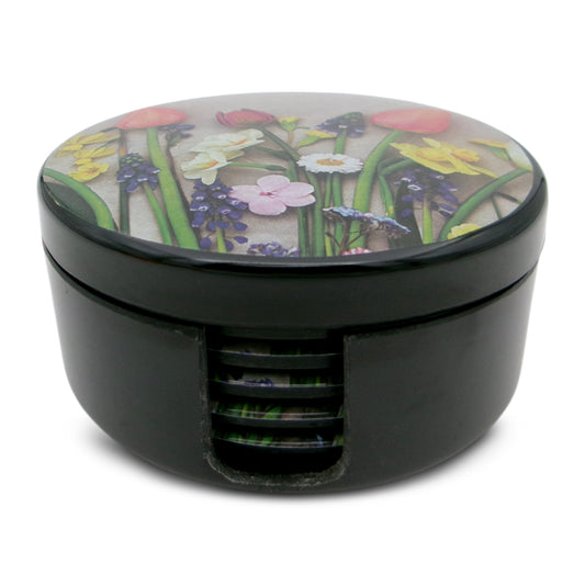 SUPERWARE | Pure Melamine | Coasters- Early Bloom on Black | Set Of 8 Pcs | Stain Free, Glazed Finish