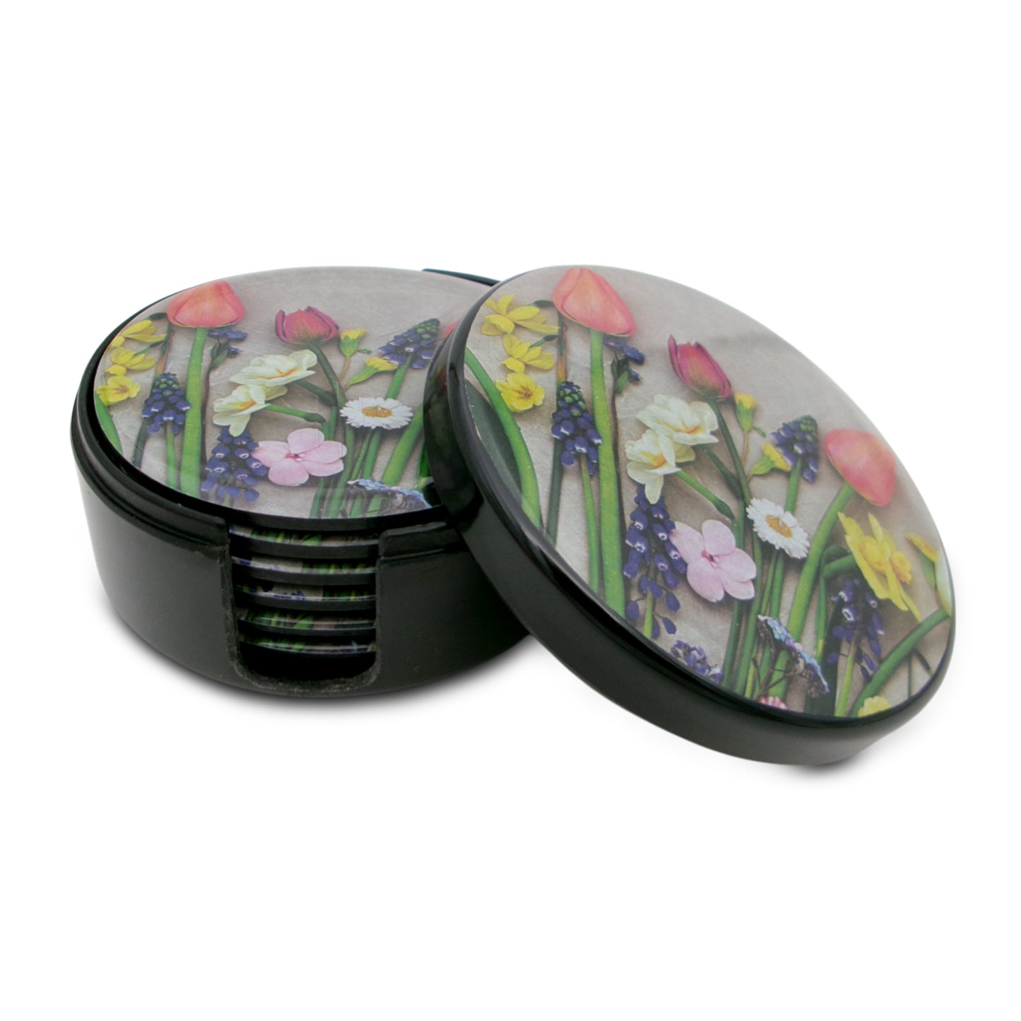 SUPERWARE | Pure Melamine | Coasters- Early Bloom on Black | Set Of 8 Pcs | Stain Free, Glazed Finish