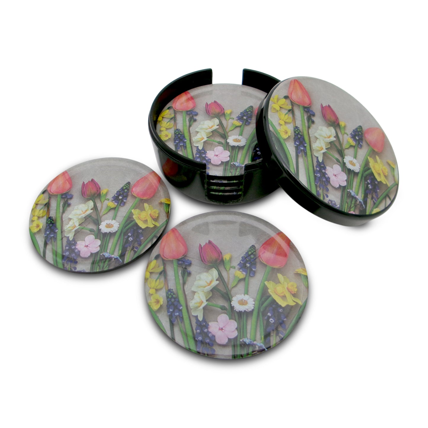 SUPERWARE | Pure Melamine | Coasters- Early Bloom on Black | Set Of 8 Pcs | Stain Free, Glazed Finish