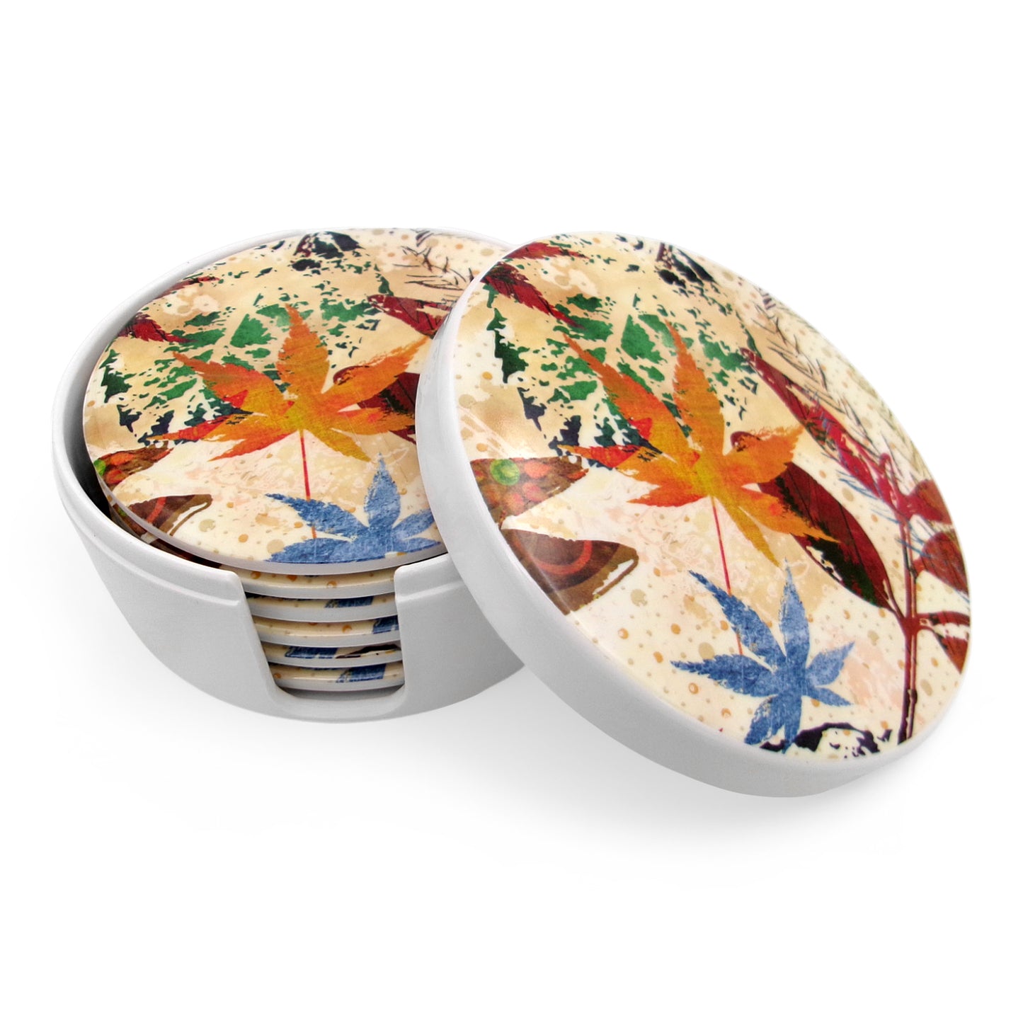 SUPERWARE | Pure Melamine | Coasters- Floresta on White | Set Of 8 Pcs | Stain Free, Glazed Finish