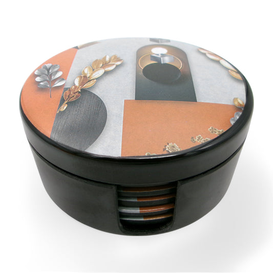 SUPERWARE | Pure Melamine | Coasters - Foliage On Black | Set Of 8 Pcs | Stain Free, Glazed Finish