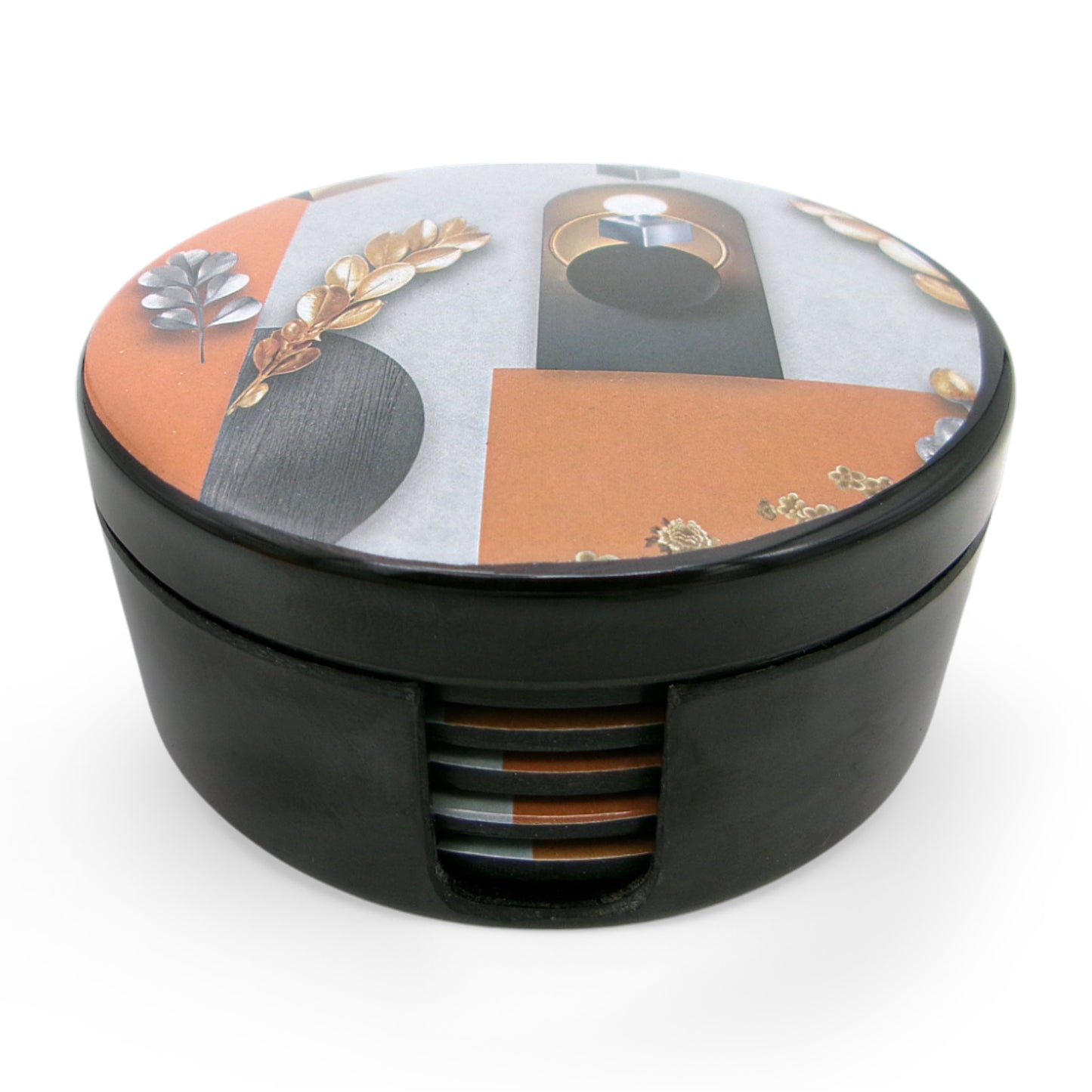 SUPERWARE | Pure Melamine | Coasters - Foliage On Black | Set Of 8 Pcs | Stain Free, Glazed Finish