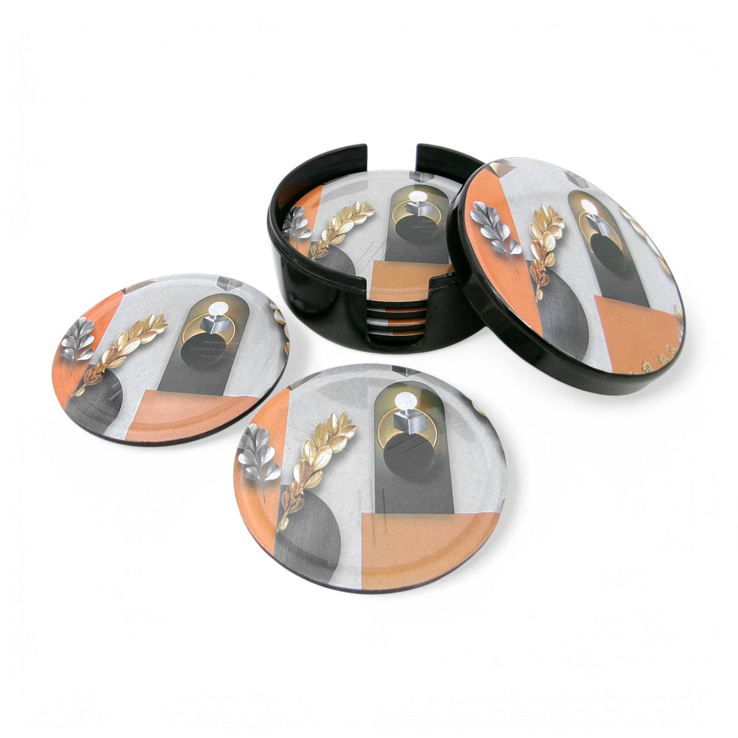 SUPERWARE | Pure Melamine | Coasters - Foliage On Black | Set Of 8 Pcs | Stain Free, Glazed Finish