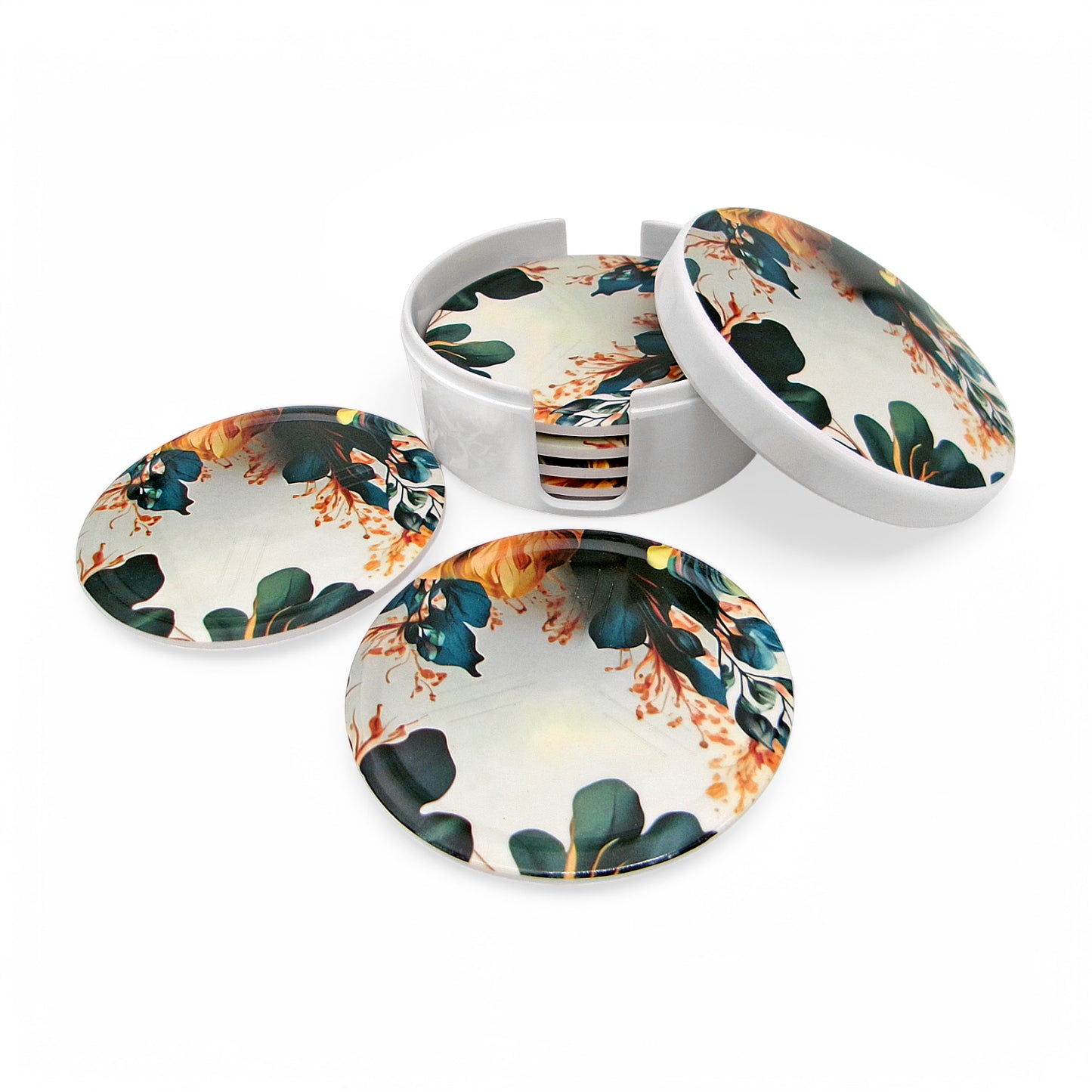 SUPERWARE | Pure Melamine | Coasters - Meadow on White | Set Of 8 Pcs | Stain Free, Glazed Finish