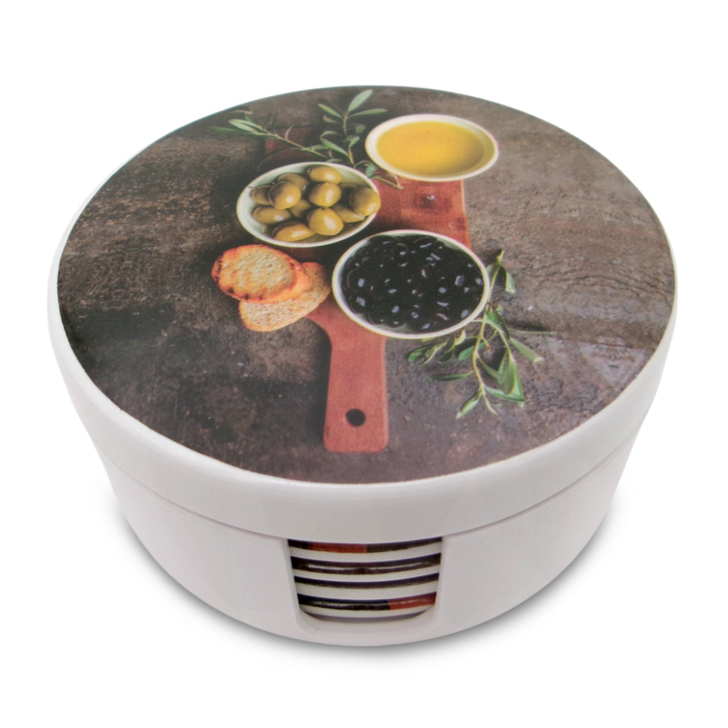 SUPERWARE | Pure Melamine | Coasters - Olive Oil On White | Set Of 8 Pcs | Stain Free, Glazed Finish