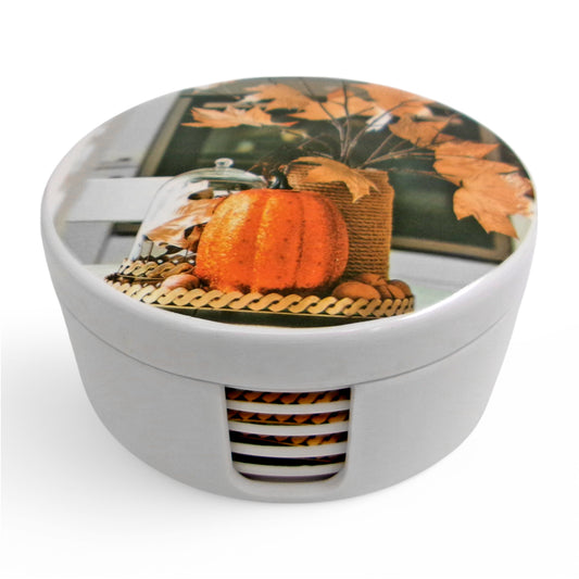 SUPERWARE | Pure Melamine | Coasters - Pumpkin On White | Set Of 8 Pcs | Stain Free, Glazed Finish