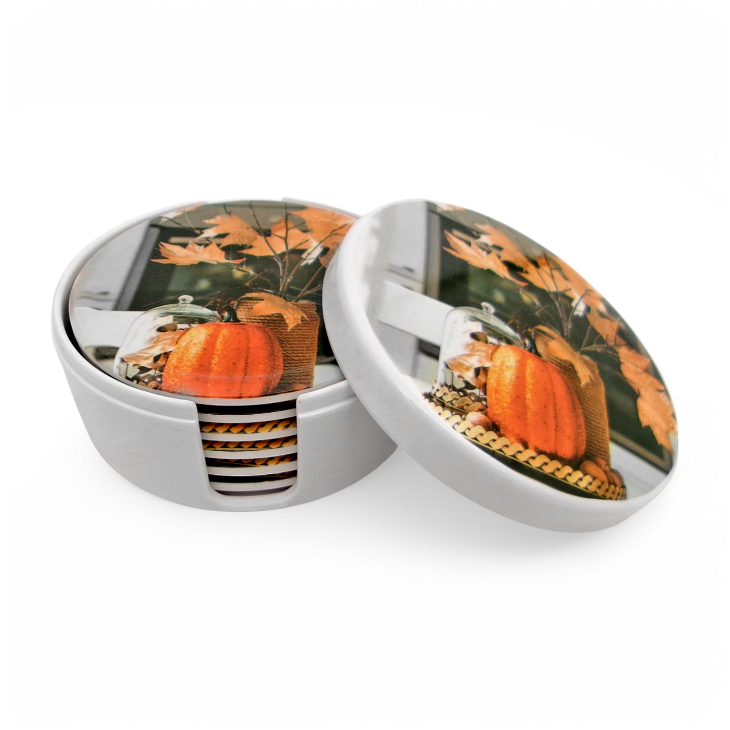 SUPERWARE | Pure Melamine | Coasters - Pumpkin On White | Set Of 8 Pcs | Stain Free, Glazed Finish