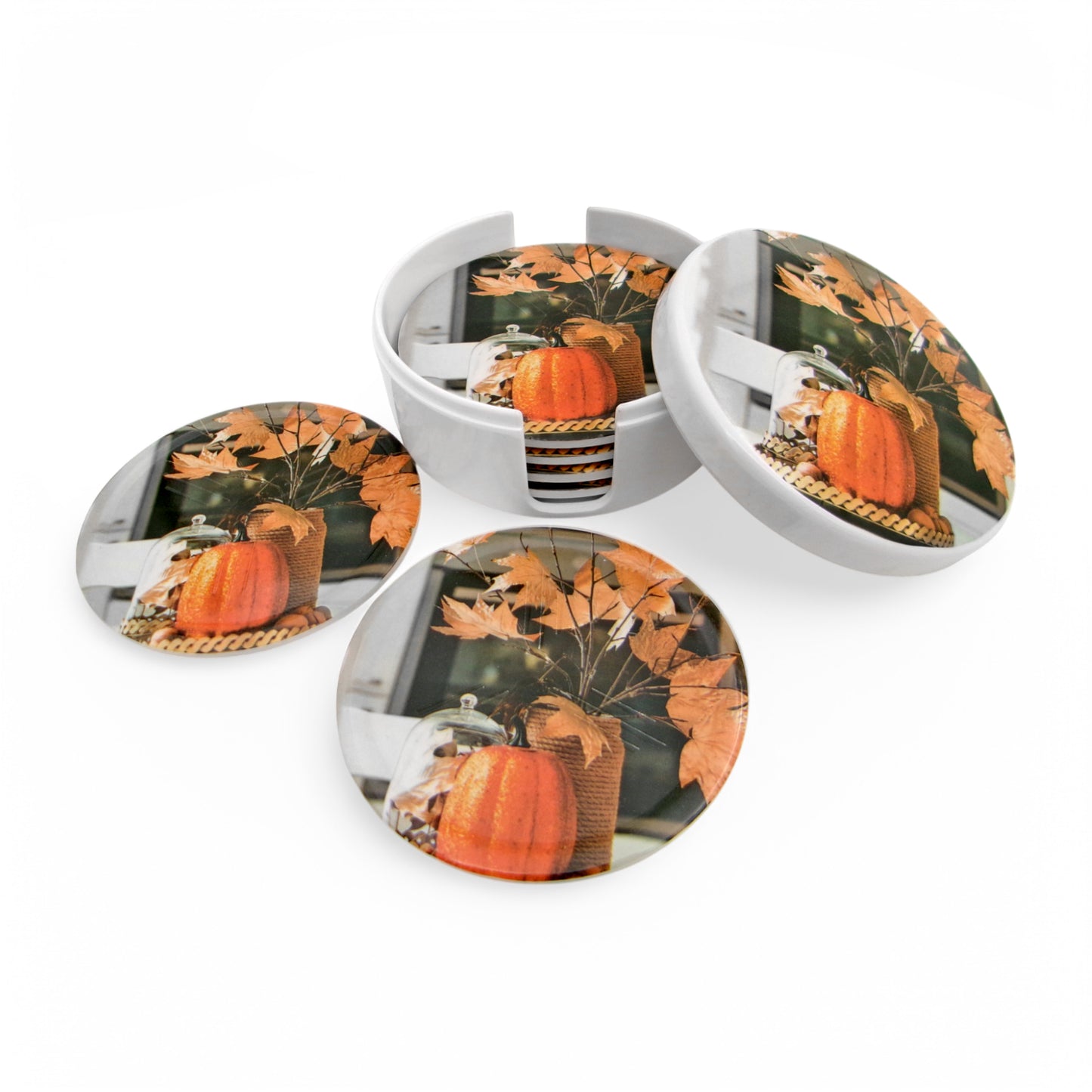 SUPERWARE | Pure Melamine | Coasters - Pumpkin On White | Set Of 8 Pcs | Stain Free, Glazed Finish